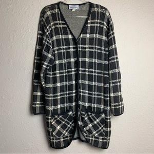 Diane Von Furstenberg Plaid Open Front Long Cardigan
